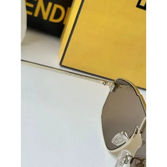 NEW Fendi FE40129U Sky Gold Metal Unisex Sunglasses $520